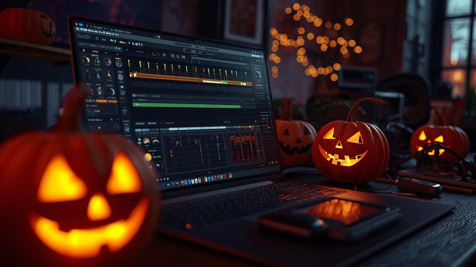 Halloween music generator interface showing spooky mood selections